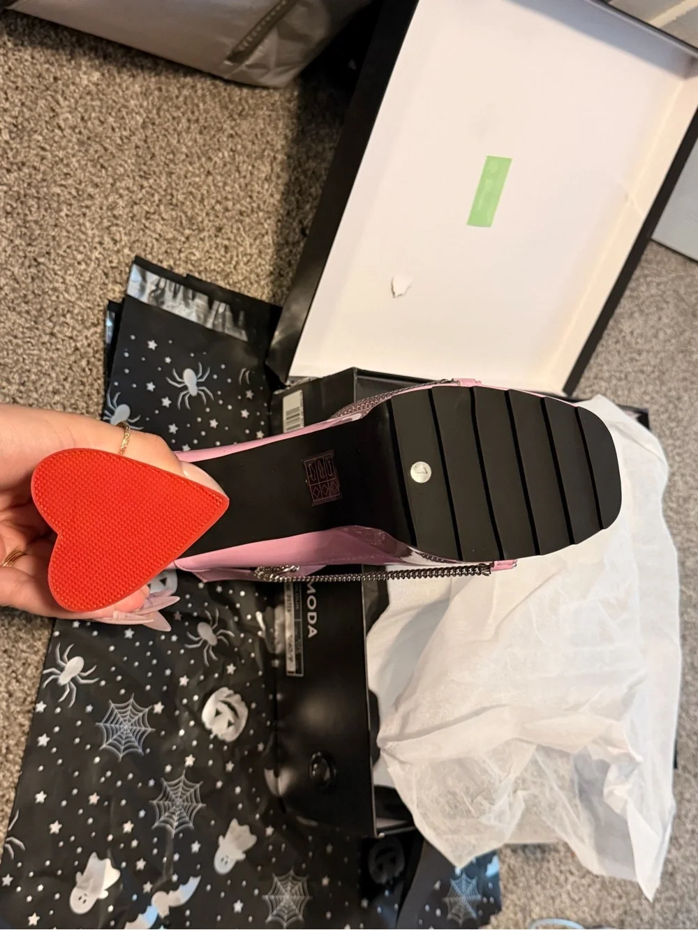 Patent Pink Platform Mary Jane Heels with Heart Buckle